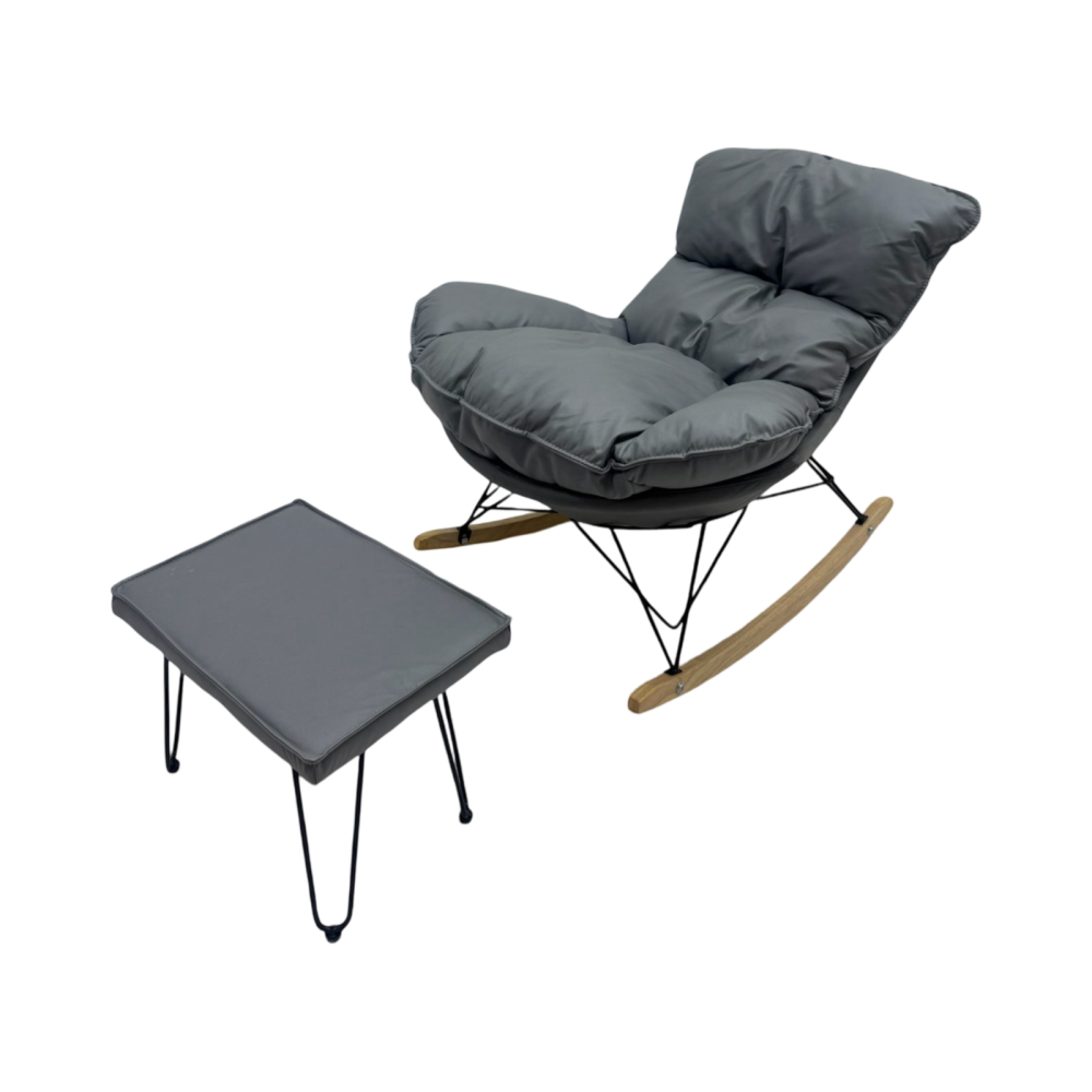 كرسي استرخاء هزاز مع طاولة خدمة لون رمادي غامق