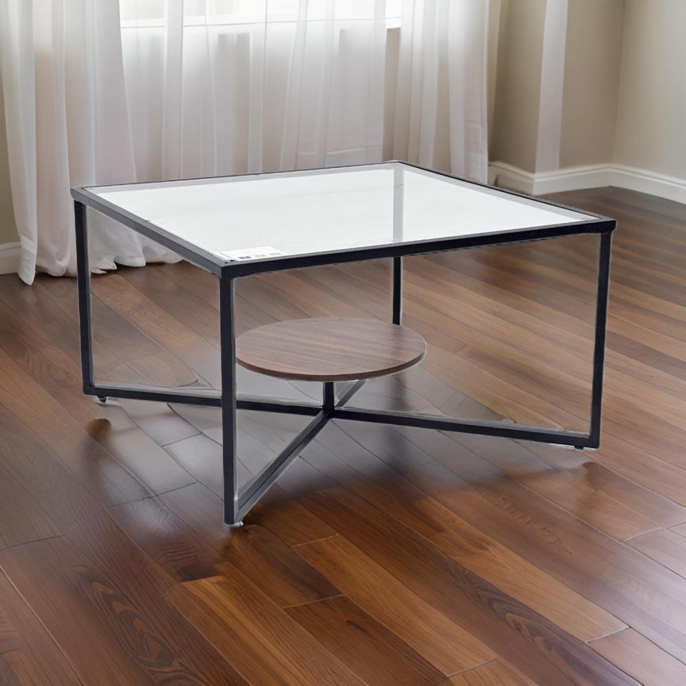 طاولة كنب زجاج ورف خشب بني مقاس 80 سم