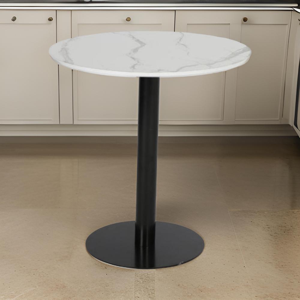 طاولة خدمة دائرية سطح خشب وقاعدة معدن لون أبيض