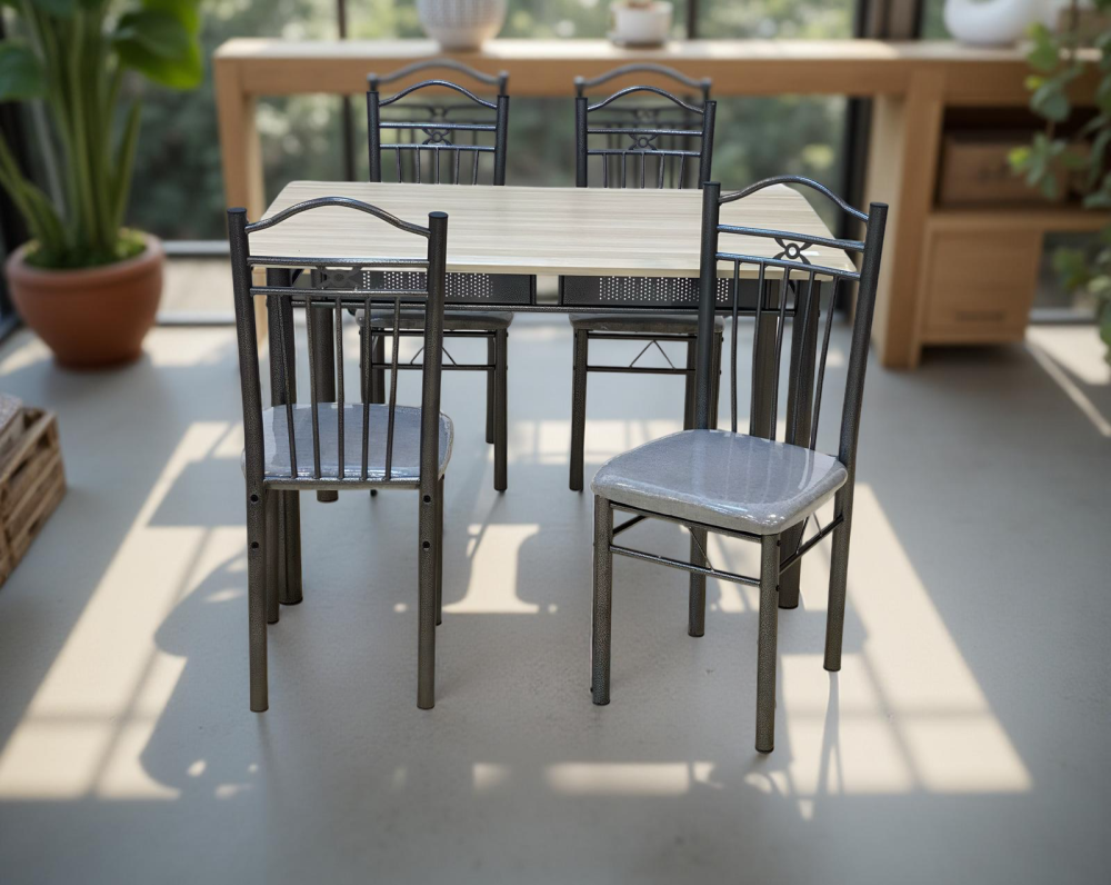 طاولة طعام 4 كرسي خشب وحديد لون بيج