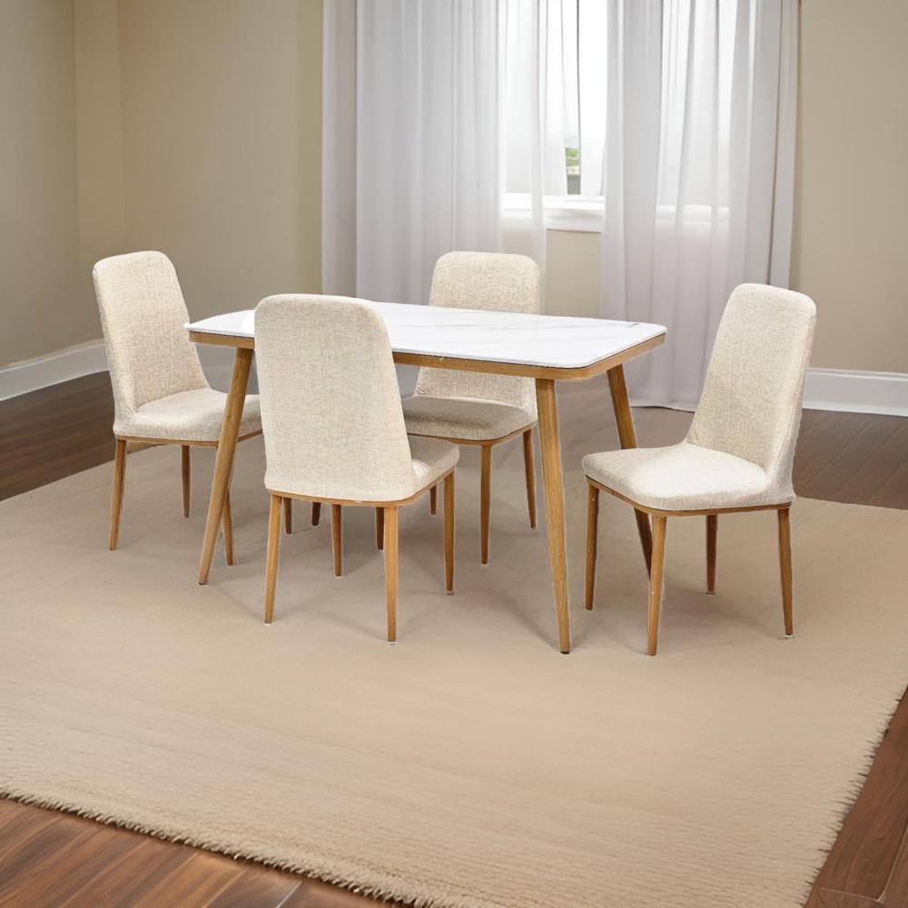 طاولة طعام رخام 4 كرسي جلد لون بيج