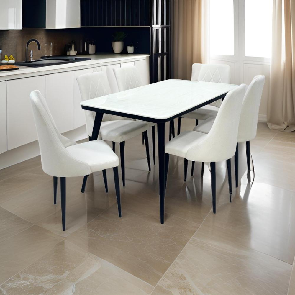 طاولة طعام رخام فاخرة - 6 كرسي لون بيج