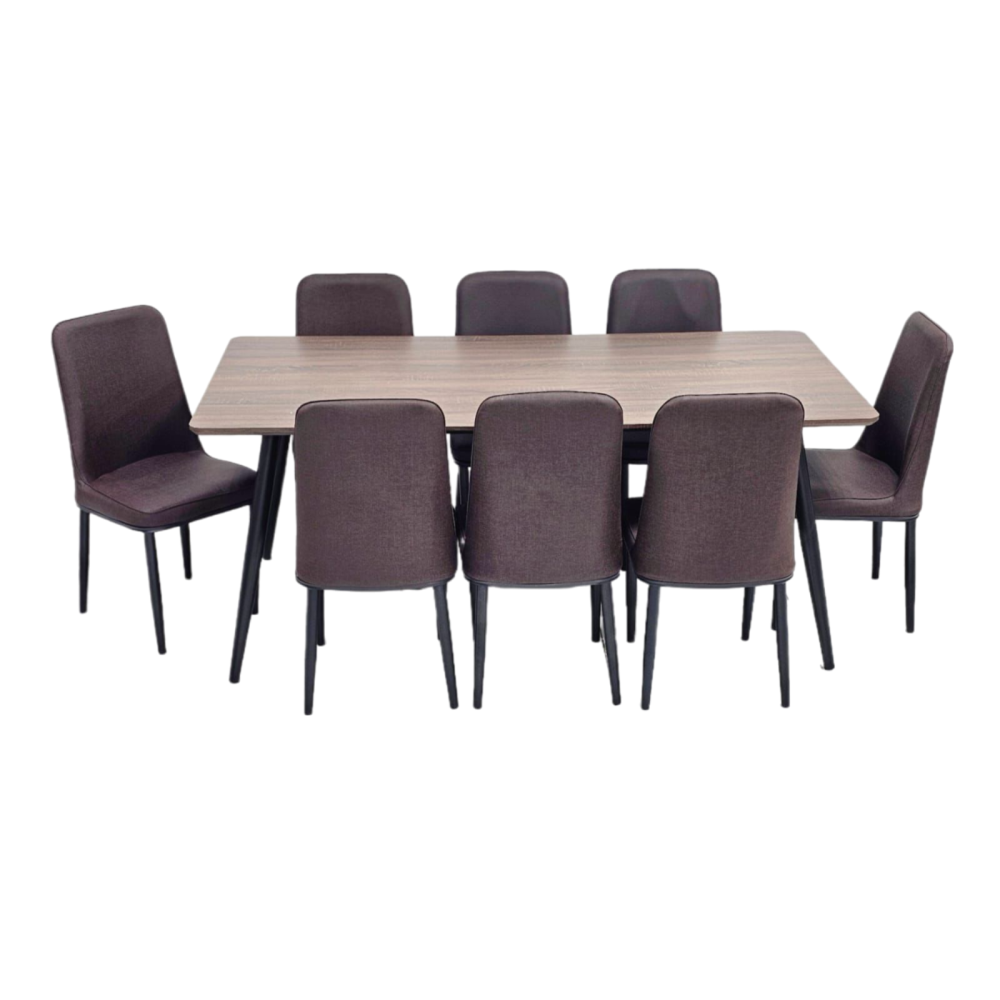 طاولة طعام خشب و 8 كراسي جلد لون كوفي