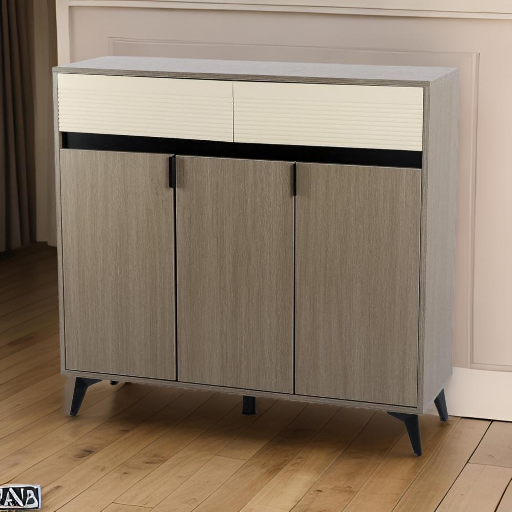 دولاب أحذية 3 باب مقاس 100 سم لون رمادي وبيج