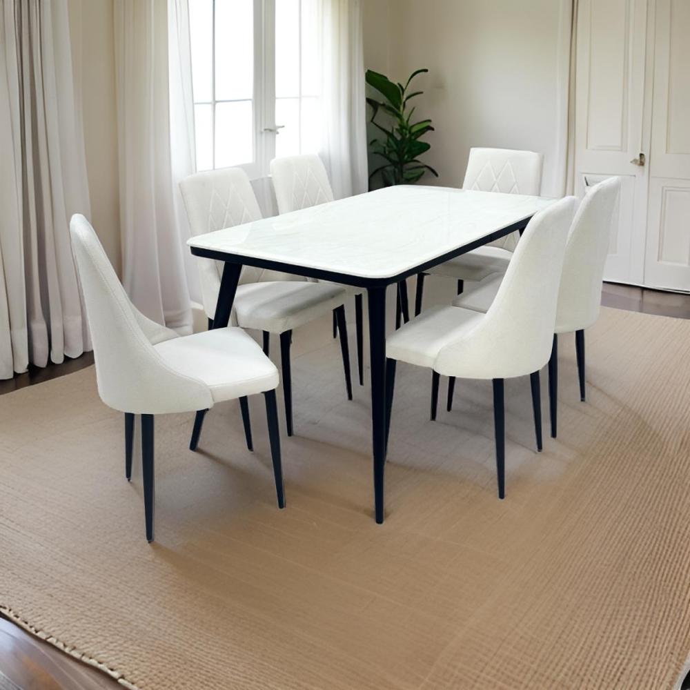 طاولة طعام رخام فاخرة - 6 كرسي لون بيج