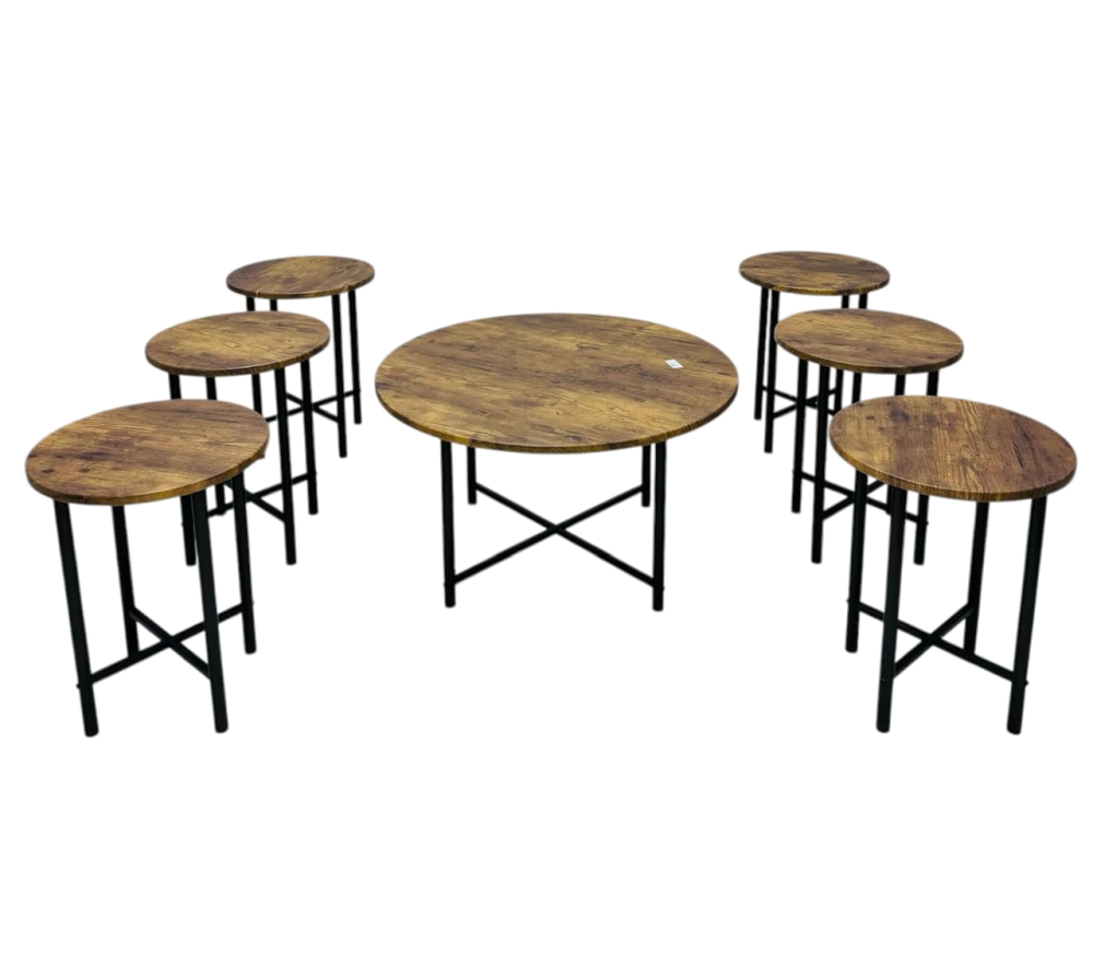 طقم طاولات كنب 7 قطع لون خشبي عتيق