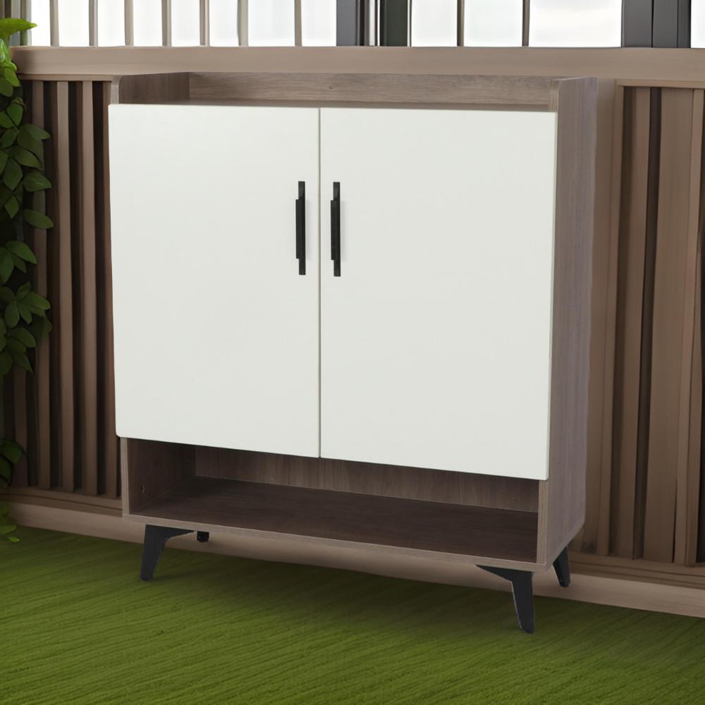 دولاب أحذية 2 باب مقاس 80 سم لون أبيض و بني