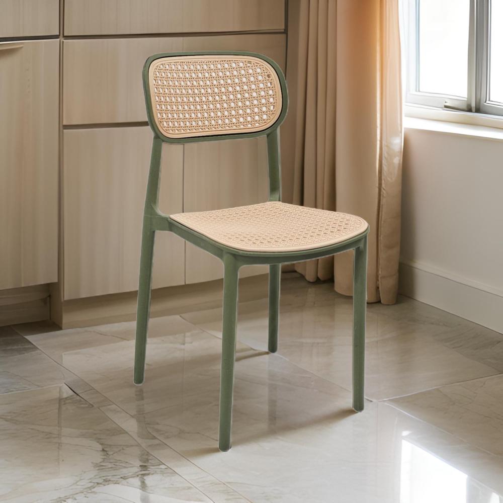 كرسي راتان بلاستيك فايبر عالي الجودة بيج وأخضر