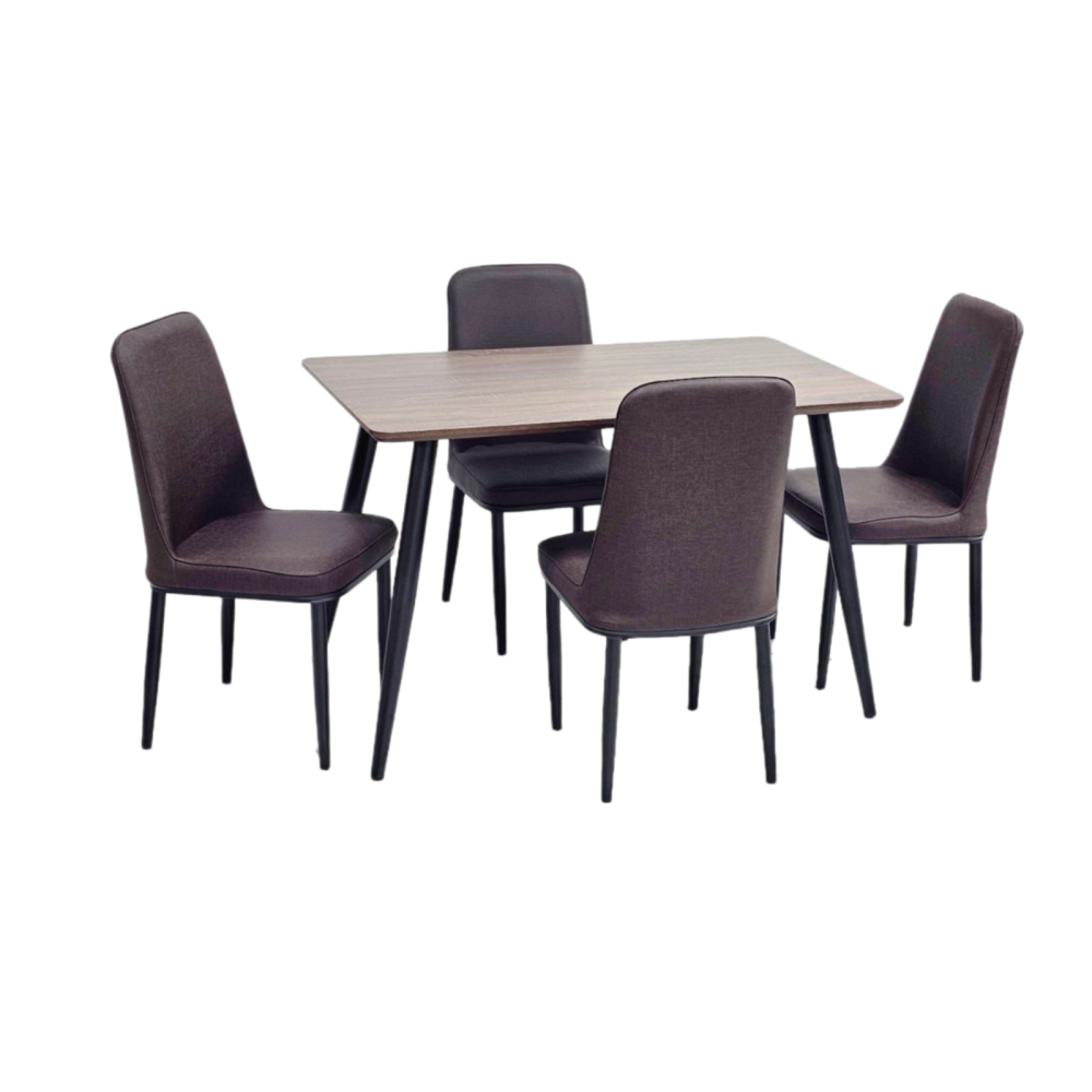 طاولة طعام خشب 4 كراسي جلد لون كوفي