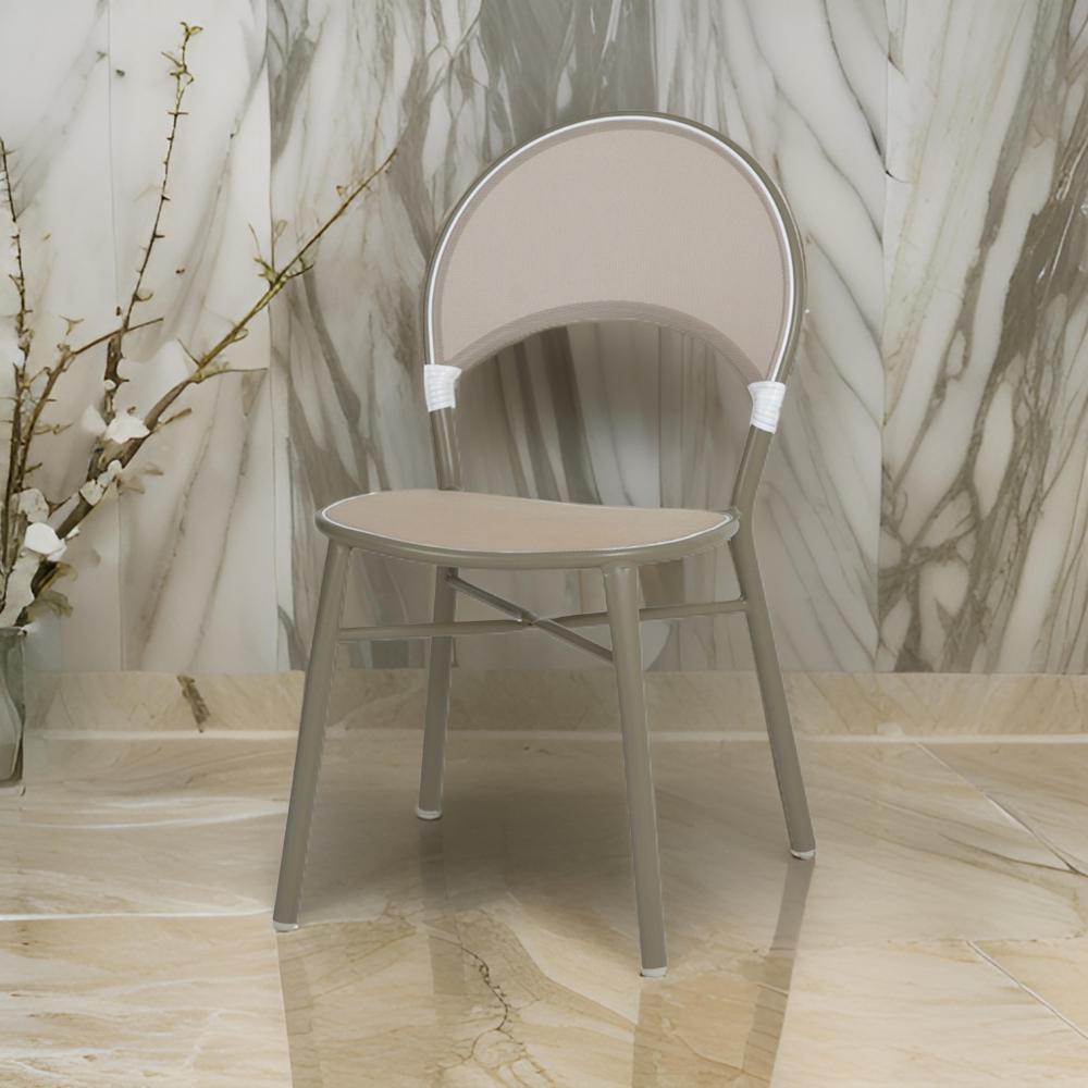 كرسي مفرد حديد وشبك لون بيج