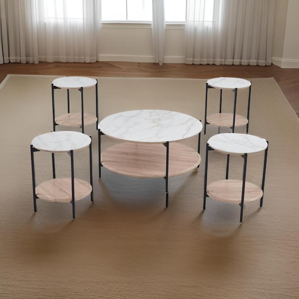 طقم خدمة سيراميك وخشب أبيض و بيج