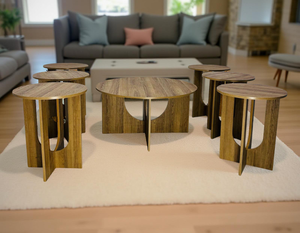 طقم طاولات خدمة راقي 7 قطع لون بيج