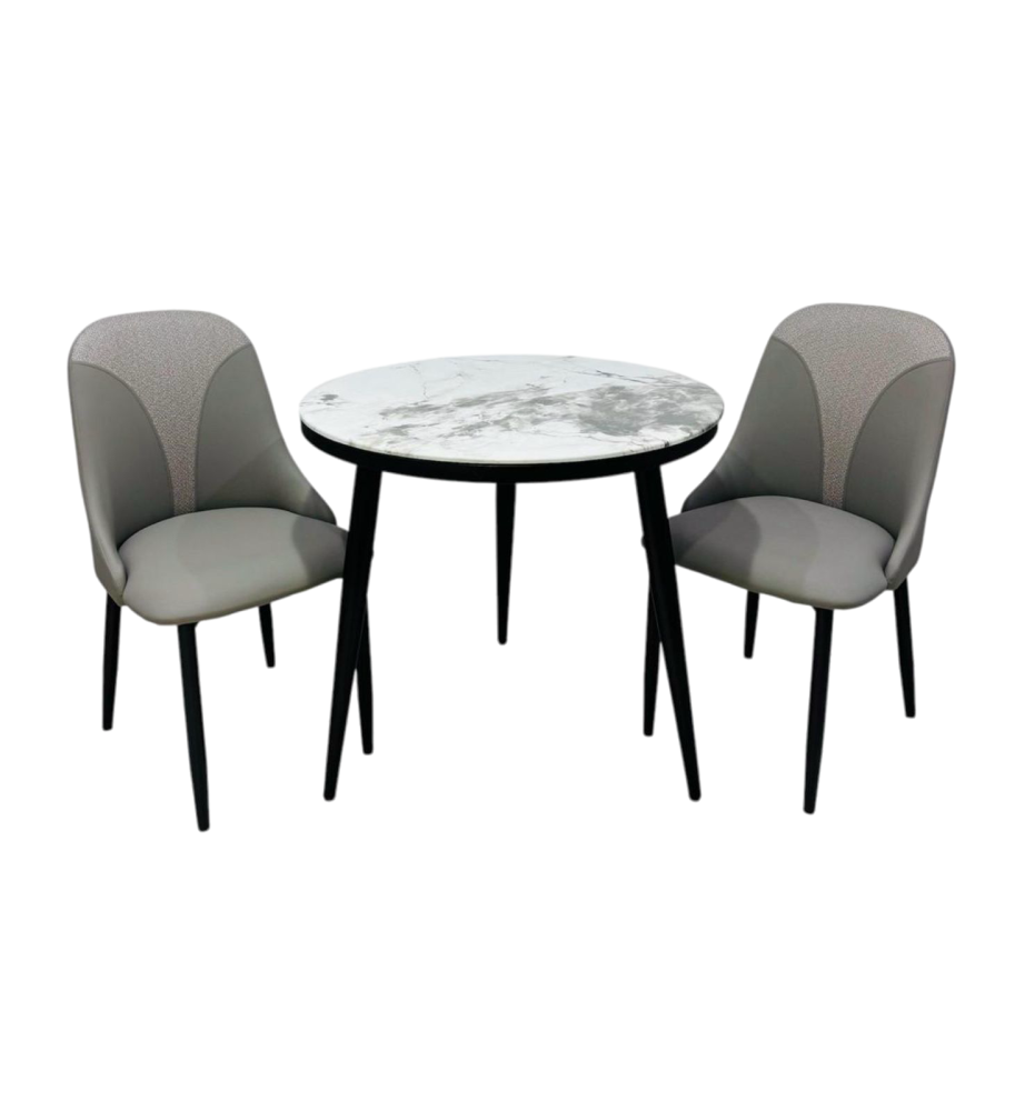 طاولة رخام دائرية و 2 كرسي جلد