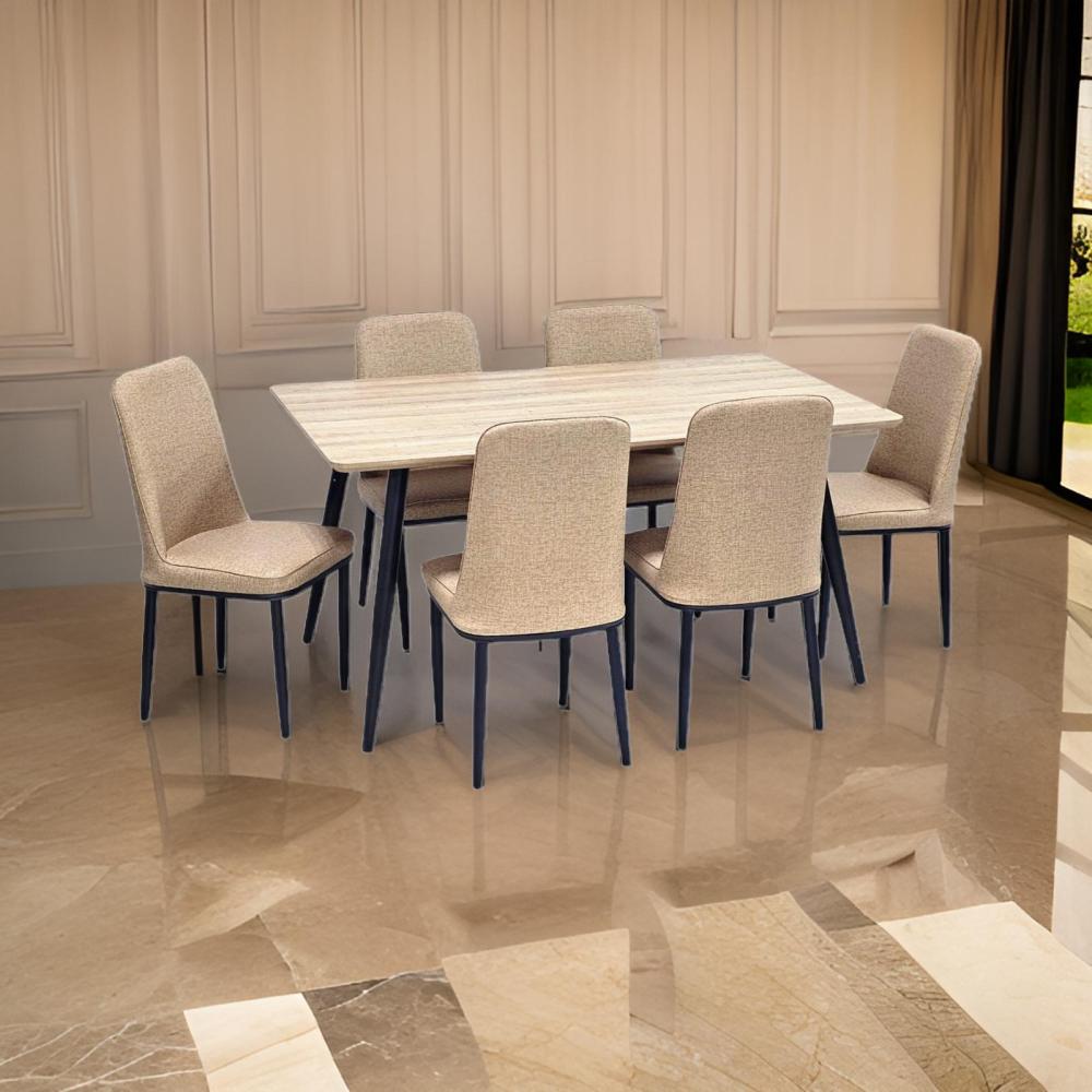 طاولة طعام خشب و 6 كراسي جلد لون بني فاتح