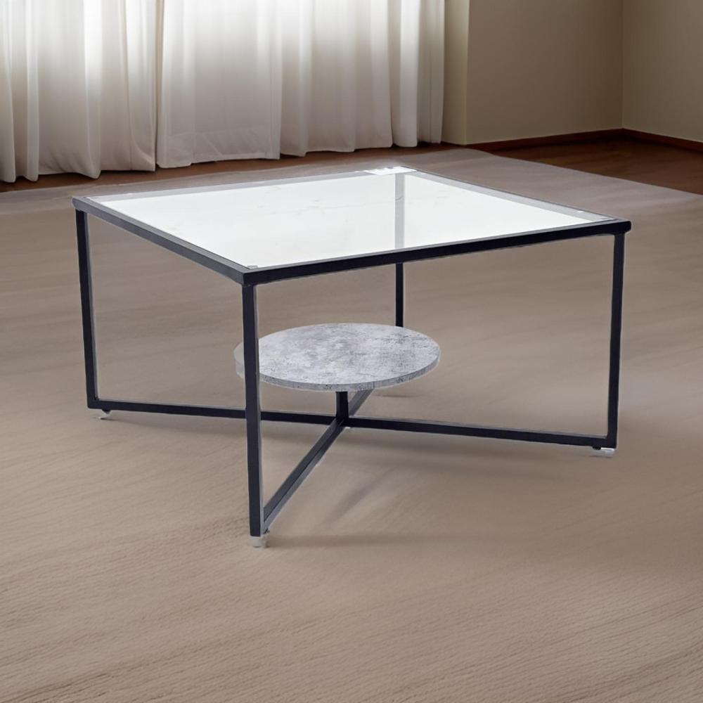 طاولة كنب زجاج ورف خشب رمادي مقاس 80 سم