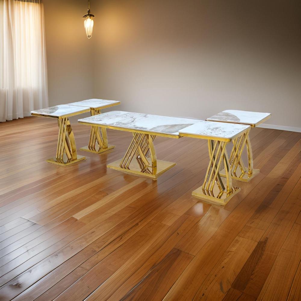 طقم خدمة ستيل رخام 5 قطع لون ذهبي