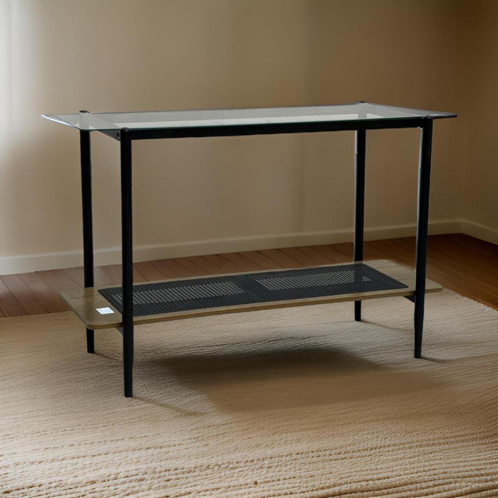 طاولة استقبال زجاج و راتان لون كوفي