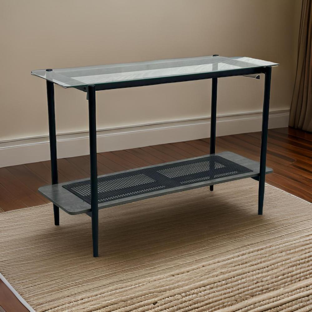 طاولة استقبال زجاج و راتان لون رمادي