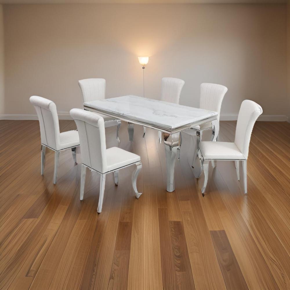 طاولة طعام ملكية فاخرة 6 كرسي لون فضي