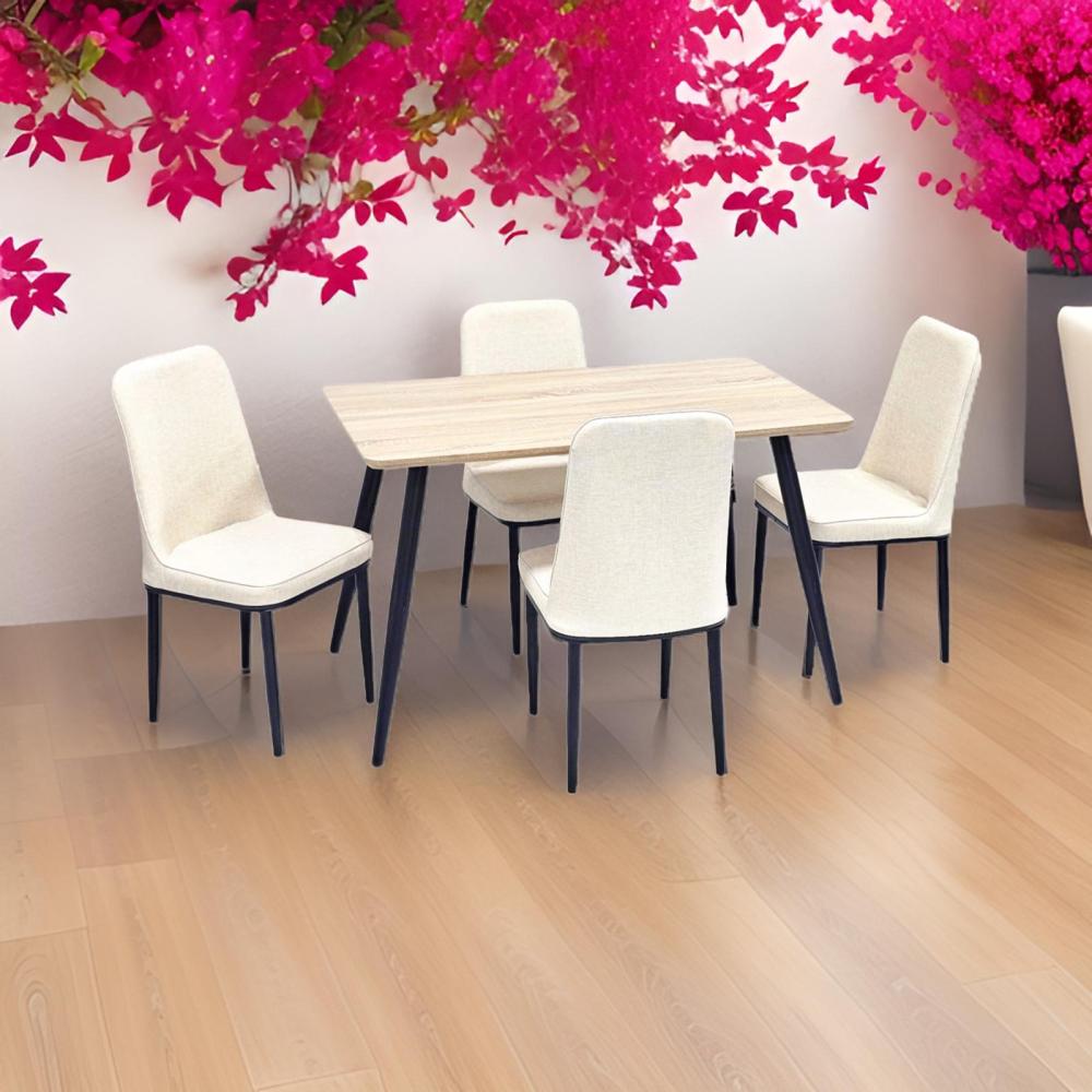 طاولة طعام خشب و 4 كراسي جلد لون بيج