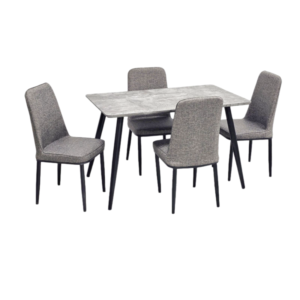 طاولة طعام خشب و 4 كراسي جلد لون رمادي