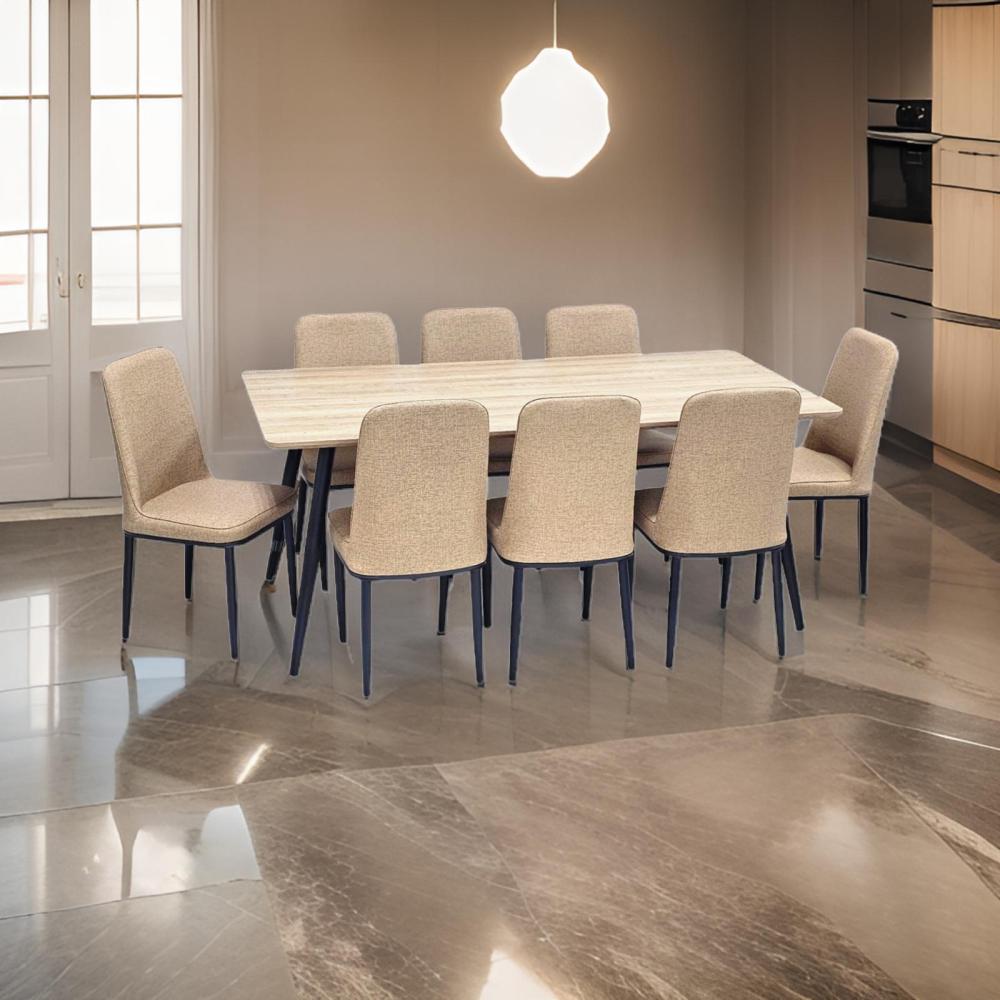 طاولة طعام خشب و 8 كراسي جلد لون بني فاتح