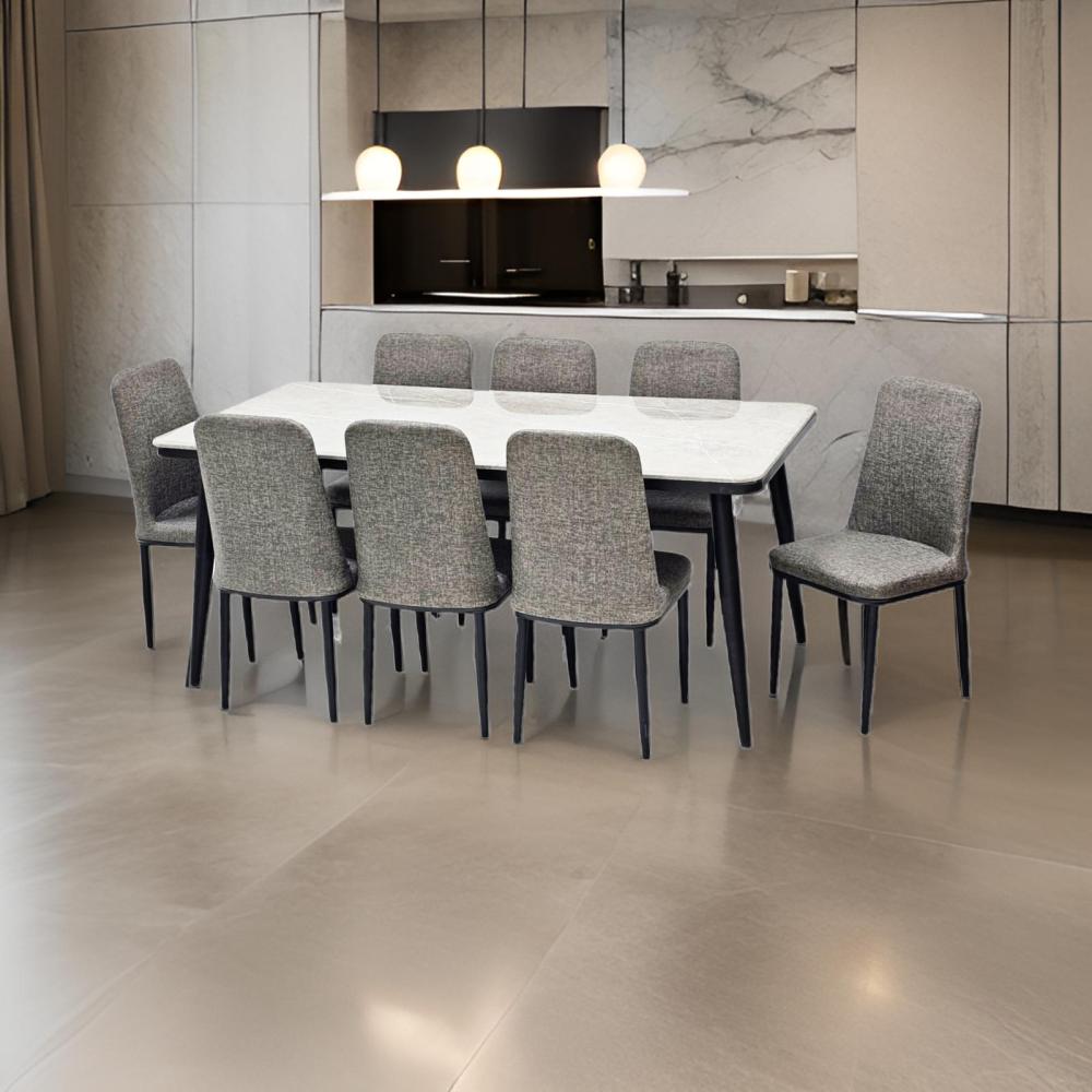 طاولة طعام رخام 8 كرسي جلد لون رمادي