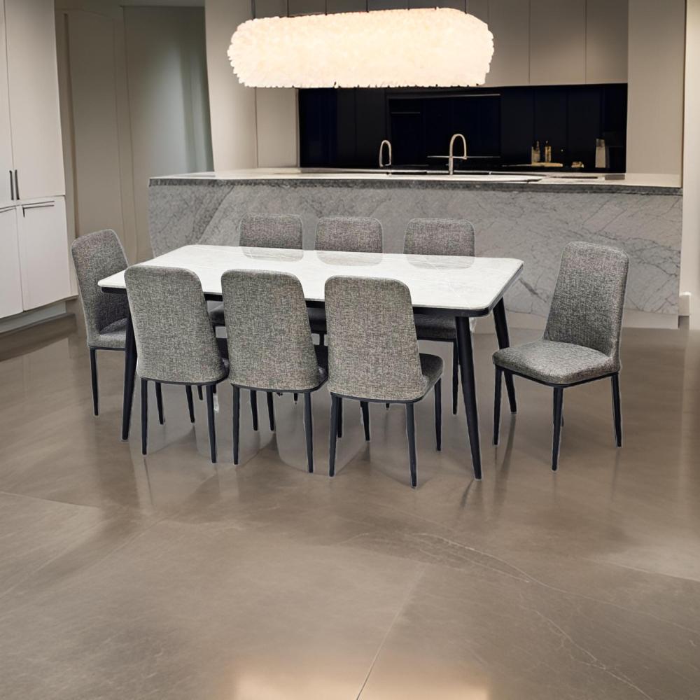 طاولة طعام رخام 8 كرسي جلد لون رمادي