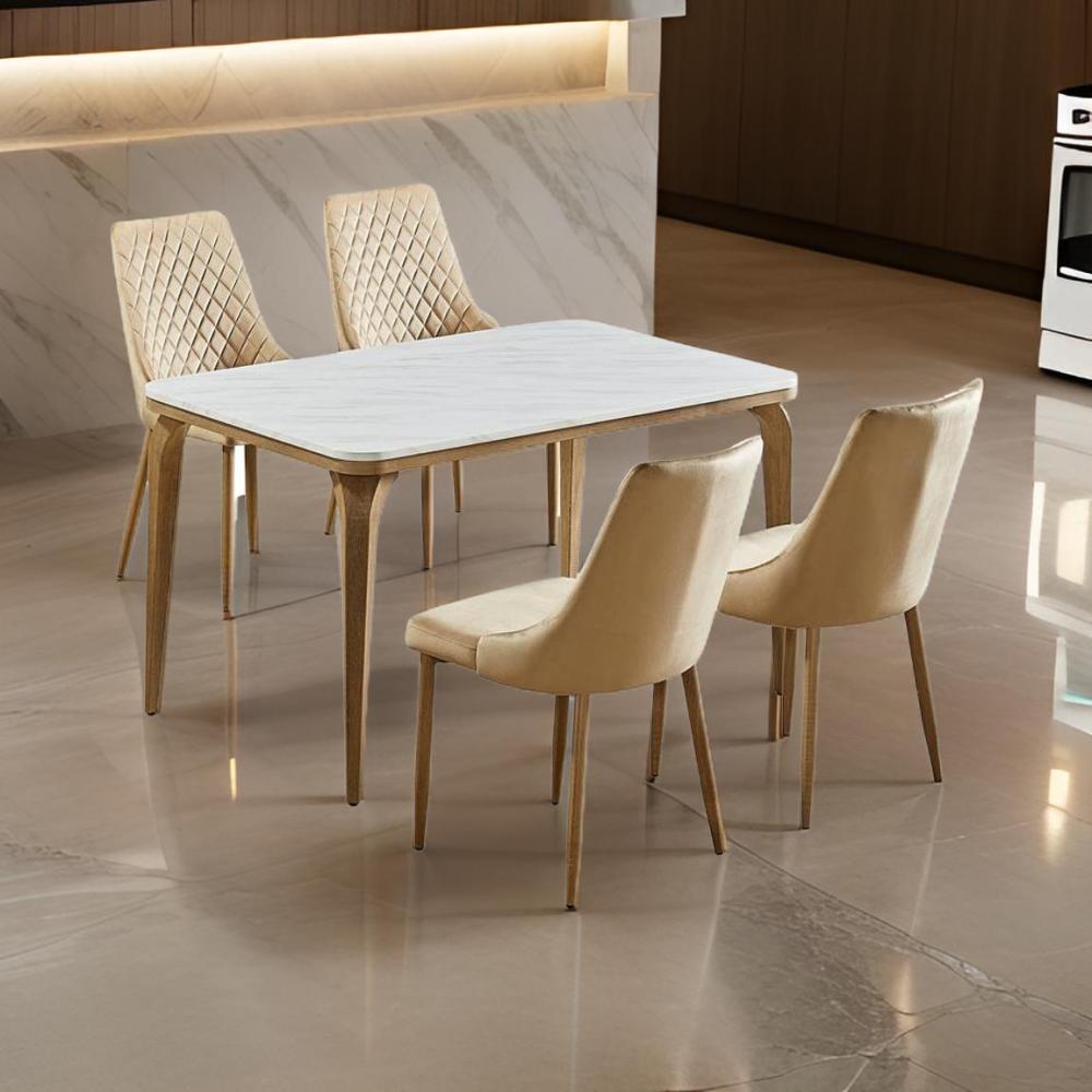 طاولة طعام رخام 4 كرسي لون بيج