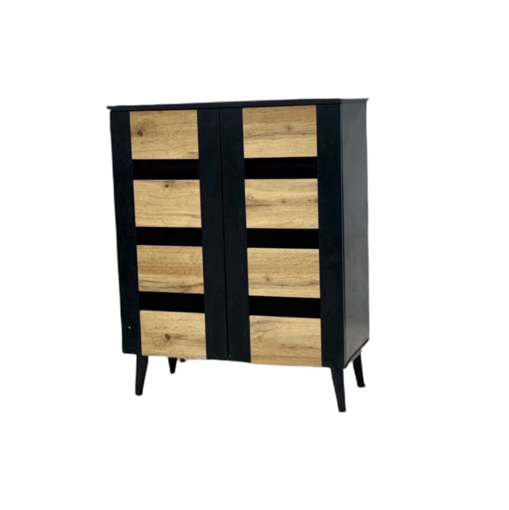 دولاب أحذية فخم 2باب لون خشبي وأسود