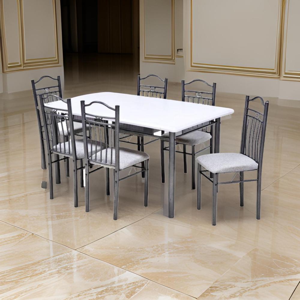 طاولة طعام خشب وحديد 6 كرسي