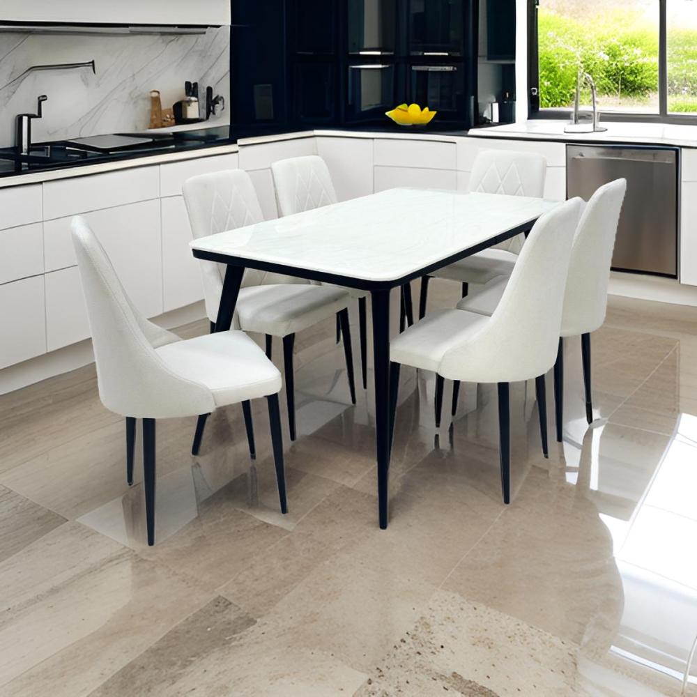 طاولة طعام رخام فاخرة - 6 كرسي لون بيج