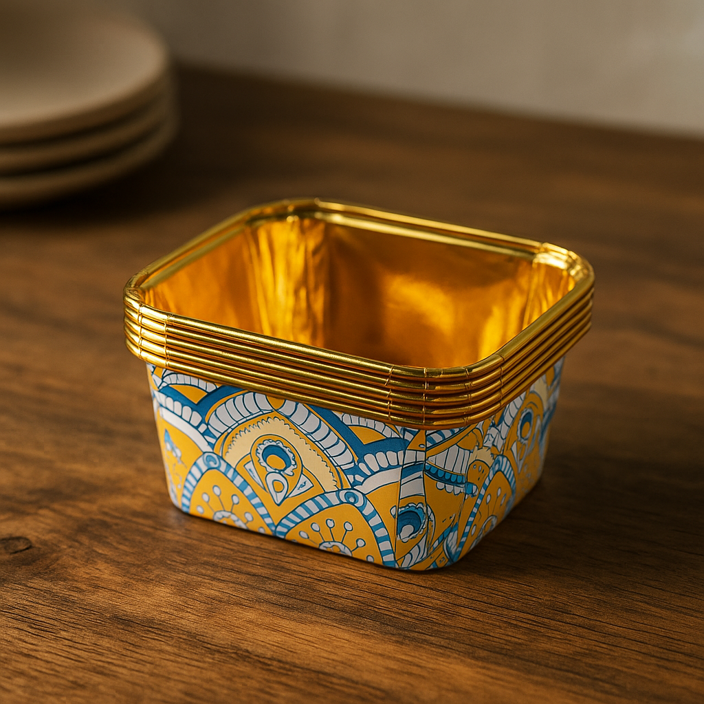 قالب ورقي مربع مزخرف ببطانة ذهبية