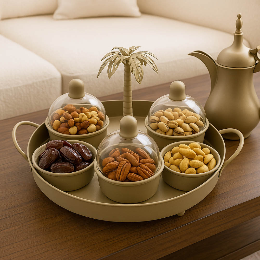 طقم تقديم فاخر بغطاء اكريلك وتصميم نخلة - 6 قطع