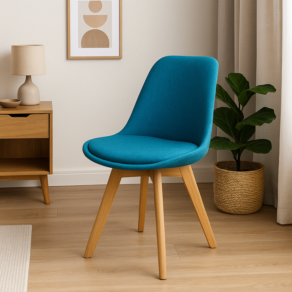 كرسي عصري مبطن باللون الأزرق السماوي