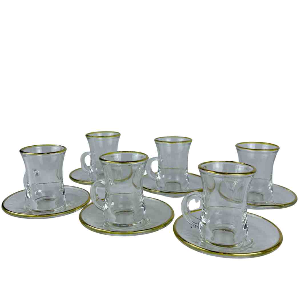 طقم بيالات شاي زجاجية مع صحون - 6 قطع