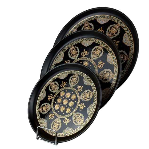 طقم صواني تقديم دائري بنقشة شرقية فاخرة