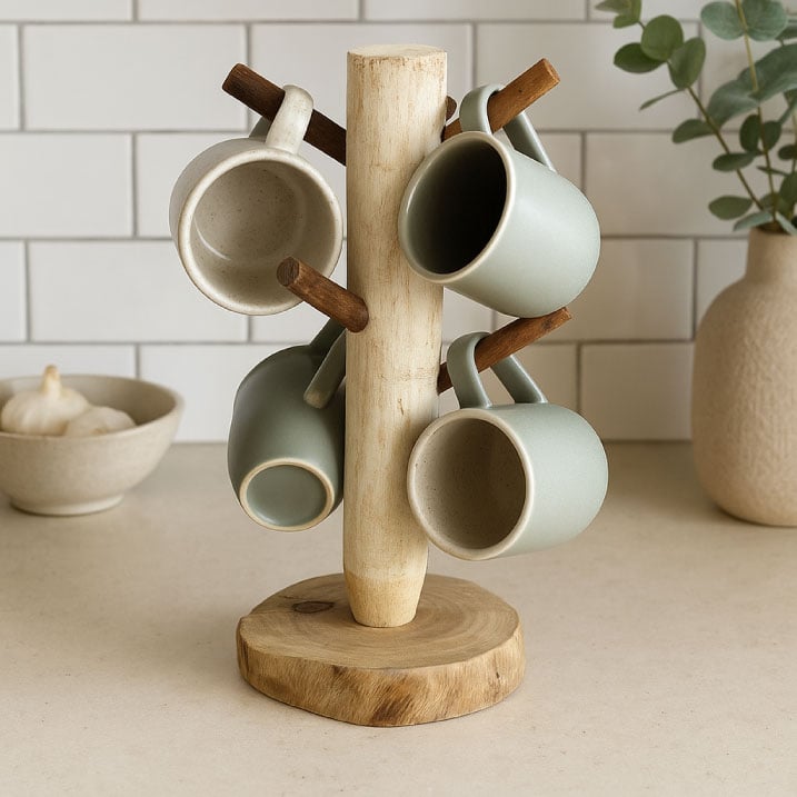 حامل أكواب خشبي بتصميم طبيعي