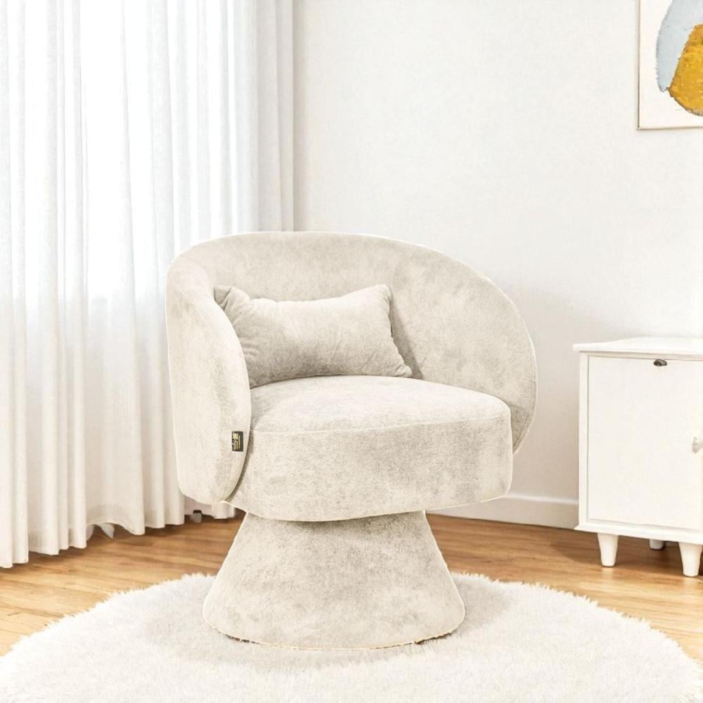 كرسي مفرد دوار فاخر قماشي بيج