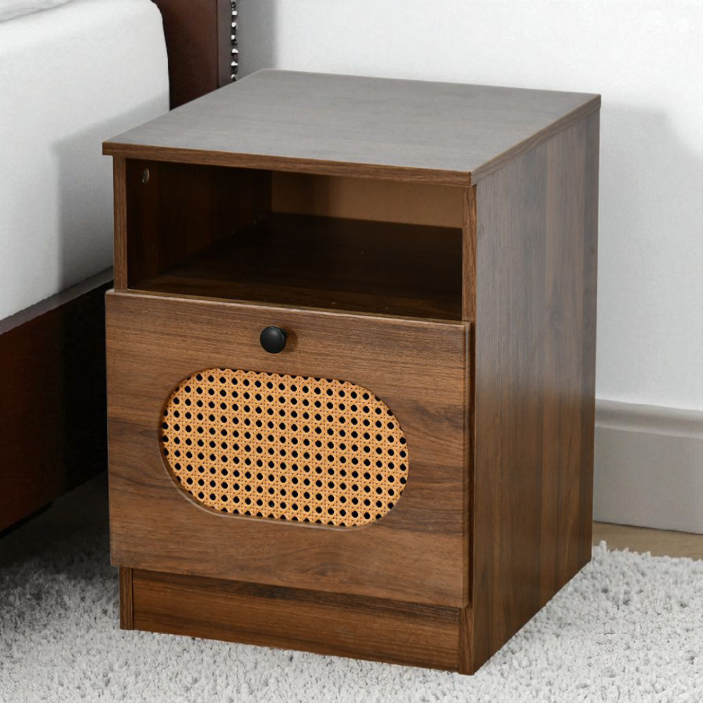 درج تخزين مودرن خشبي مع رف وباب راتان