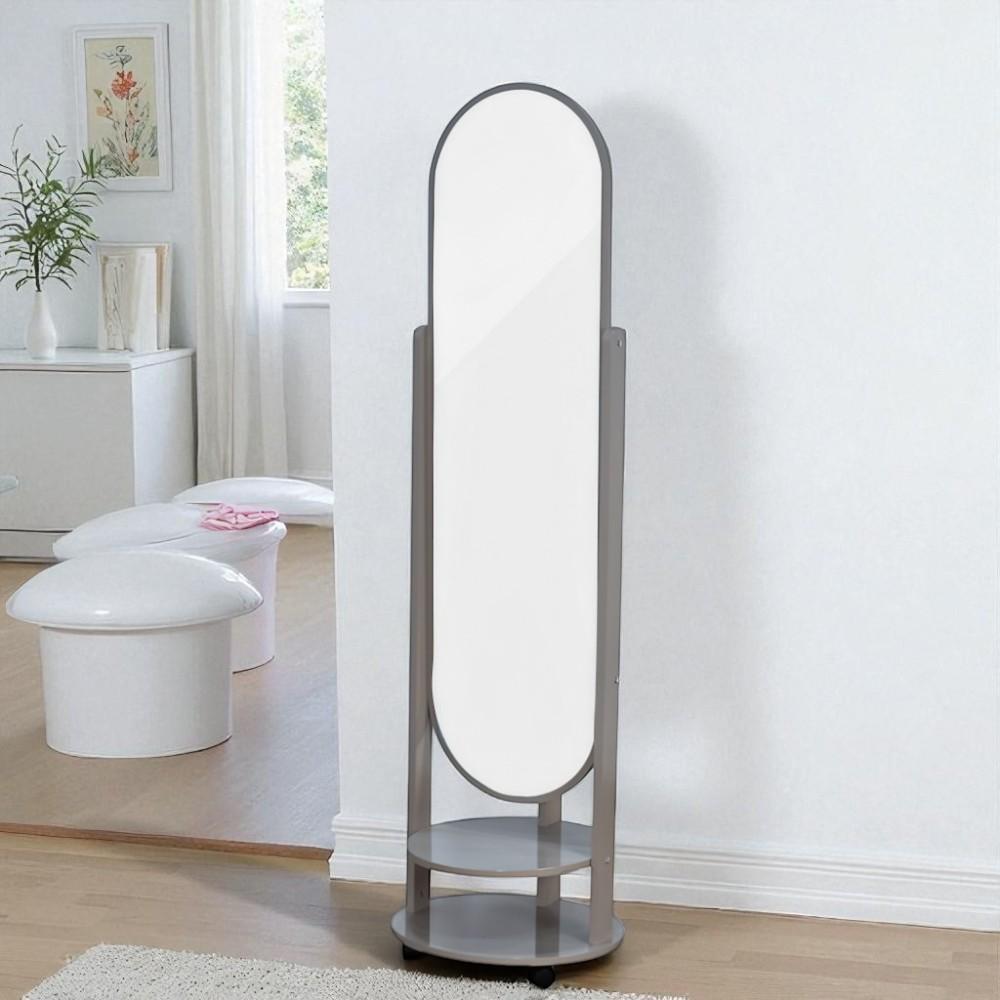 مرآة متحركة عصرية مع أرفف تخزين رمادي