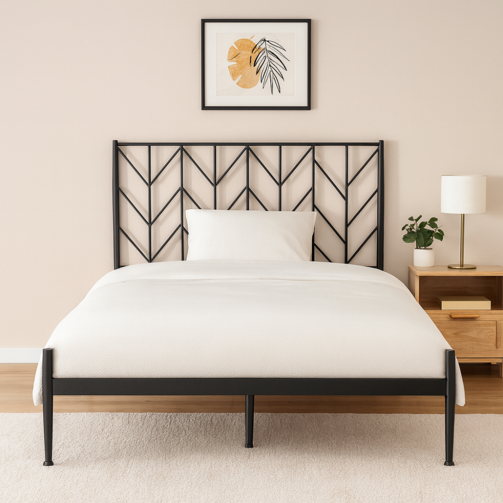 سرير معدني 200x180 سم اسود اغصان