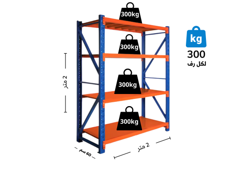 رفوف تخزين مستودعات ازرق حمولة 300.كجم