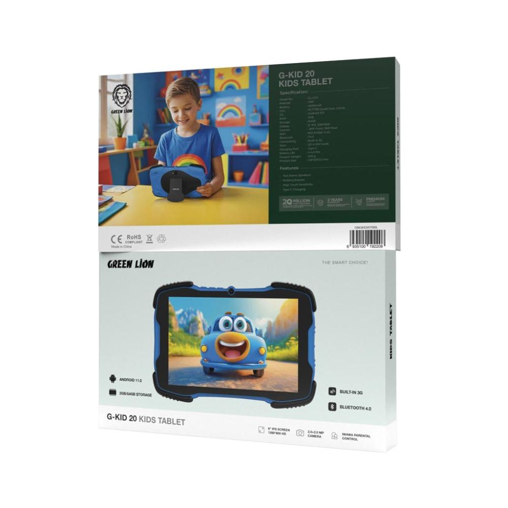 أفضل تابلت للأطفال للتعليم والترفيه من جرين لايون Green Lion G-Kid 20 Kids Tablet - شاشة IPS 8 بوصات ، تخزين 64GB، أداء قوي