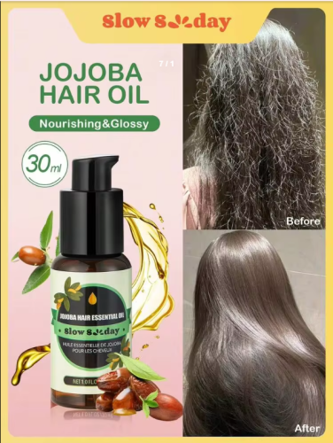 زيت الجوجوبا العطري للشعر، زيت للعناية بالشعر للنساء والرجال، يمنح الشعر كثافةً وطولاً وصحةً، مناسب لجميع أنواع الشعر، خيار مثالي للعطلات والشاطئ والسفر، مناسب للعناية بالشعر في فصل الصيف