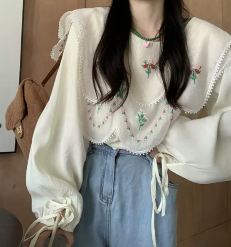 بلوزة بياقة طبقات مطرزة