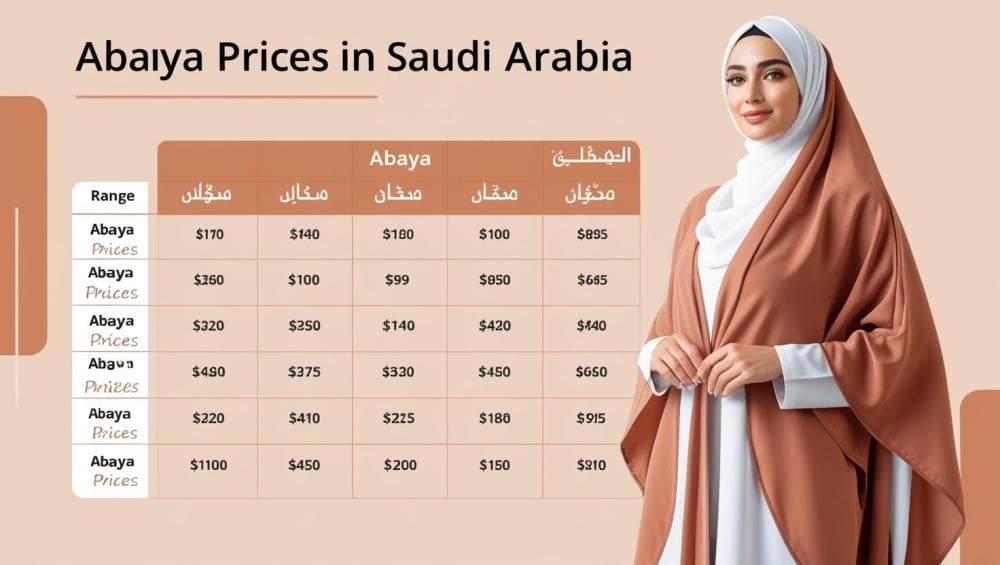 أسعار العبايات في السعودية مرنة جدًا، تبدأ من 150 ريال وقد تصل إلى عدة