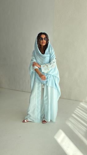 عباية لنن مبطن صيفي "baby blue”