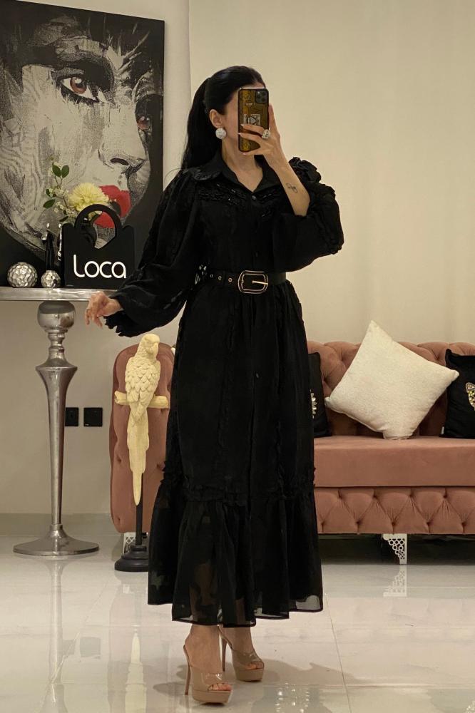 فستان ناعم اسود طويل