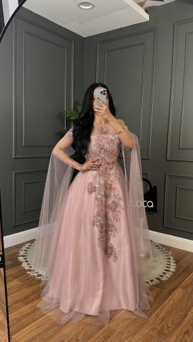 فستان سهره وردي بتطريز راقي جدا من لوكا فاشن